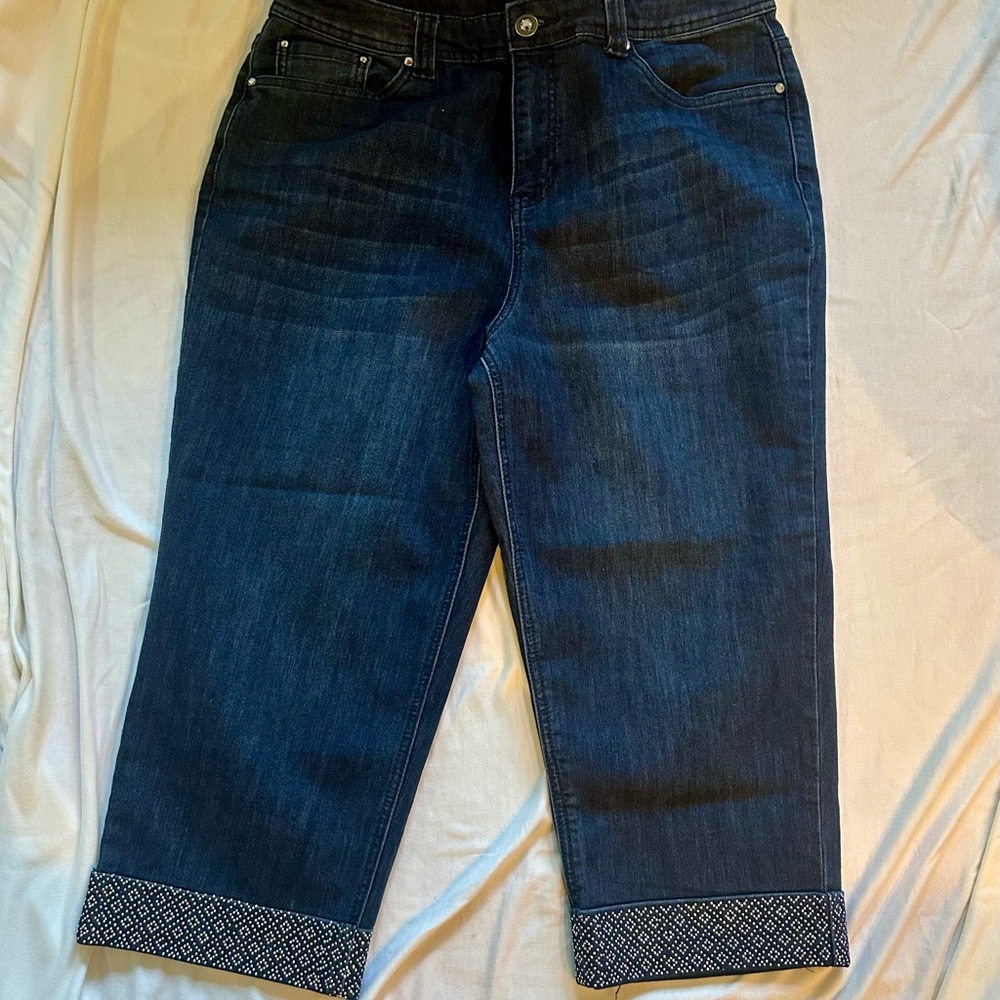 Christopher & Banks Blue Ankle Cropped Jeans with Decorative Cuffs